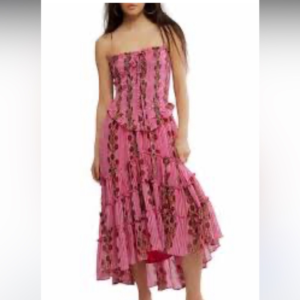 Free People Pink Tiered Strapless Sundress